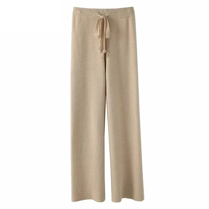 Autumn and Winter New High-waisted Loose Wool Knitted Wide-leg Trousers for Women To Wear Straight Leg Wide-leg Moped Trousers RT220