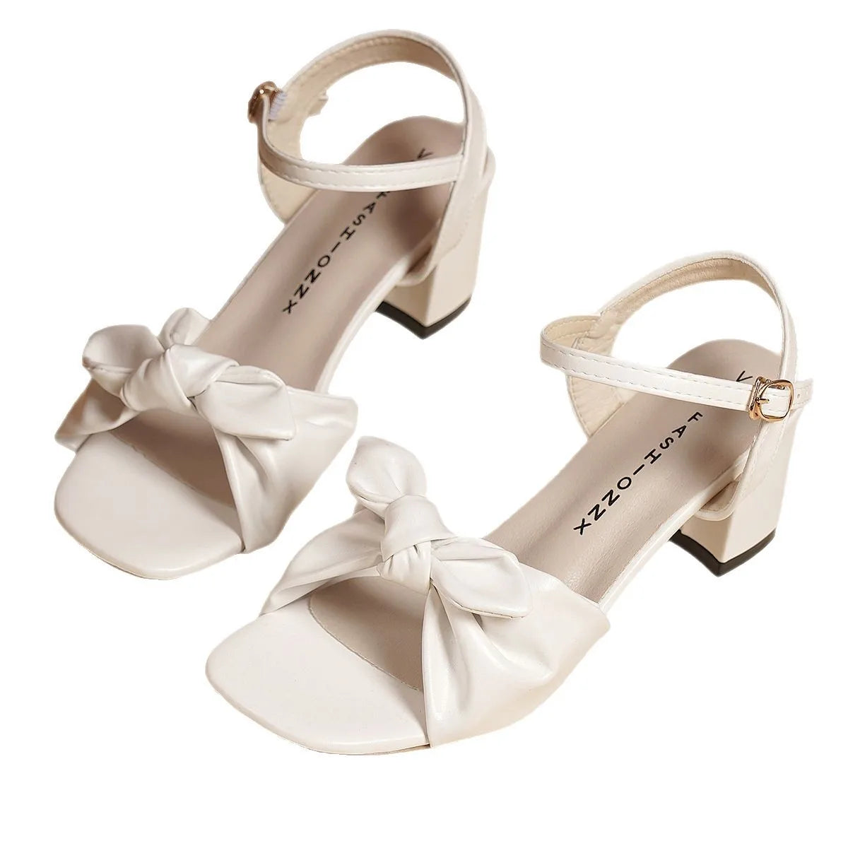 Buckle Strap 2025 Sandals Comfort Shoes for Women Square Toe Block Heels Large Size Suit Female Beige New Fashion Chunky Girls RT220