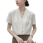 2025 Fashion Summer Short Sleeve V-Neck Women Blouse White Blouse Shirt Women Tops Blouses Shirts Blusas Para Mujer Camisas XL86 RT220