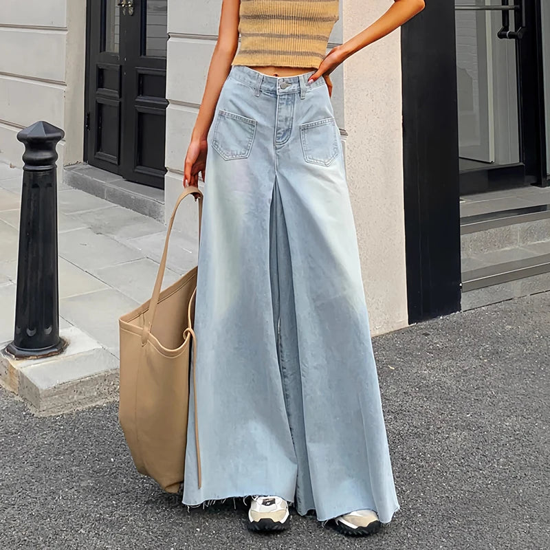 Woman High Waist High Street Wide Leg Jeans Female Loose Designer Pants Girls Fashion Y2k Blue Light Blue Gothic Denim Trousers RT220