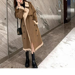2024 Autumn Winter New Medium Long Double-breasted Lambswool Suede Woolen Coat Women Add Velvet Padded Warm Fur One Woolen Coats RT220