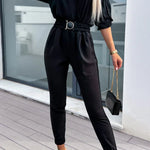 Spring Autumn Casual Solid Color Women's Casual Jumpsuit Pants Fashion Sleeve Slim Fit High Waisted Female Jumpsmall Feet Pants RT220