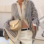 Elegant Striped Shirts Women Vintage Irregular White Blouses Ladies Fashion Long Sleeve Chic Buttons Loose Design Tops New Blusa RT220