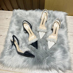 Summer Women Baotou Sandals 2024 New French Transparent Pointed Toe Crystal Stiletto Heel Sandals Pumps Zapatillas Mujer RT220