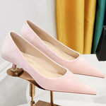 Western Style Fashion Simplicity Party Women Shoes 4.5cm Thin Heels Mid-heels Shallow Pointed Toe Flock Ladies Shoes Wine Red RT220