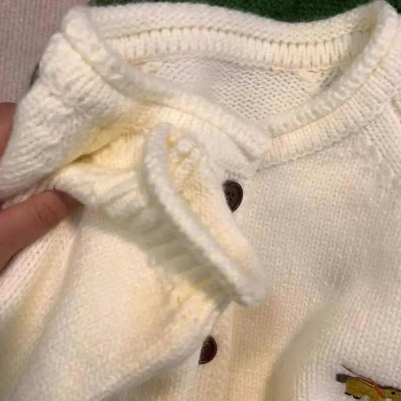 Autumn Winter Women Green Sweaters Coats O-Neck Pockets Embroid Button Fashion Sweet Lazy Wind Long Sleeve Cardigan Knit Tops RT220