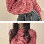 Loose Vintage Harajuku Lantern Long Sleeve Women Sweater Korean Autumn Winter Knitwear Soft Warm Tops Chic Solid Femme Sweater RT220