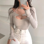 Sexy Tank Top Cropped Inner Strapless Long Sleeve Cover Up Outer Wear 2-piece Set Women's Summer Fashionable Suit RT220