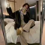 Women Pants Autumn Winter Thickening High Waisted Wool Wide Leg Pants Women Fashion Chevron Lengthening Leg Opening Floor Length RT220