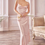 MisShow Satin Cowl Neck Women Beach Midi Dresses for Summer Sexy High Slit Sheath Evening Party Dresses for Christmas New Year RT220