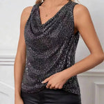 Women Top Shiny Glitter Sequin Sleeveless T-shirt Vest Tank Tops Fashion Sexy Camis New Cocktail Party Clubwear Evening T-shirts RT220