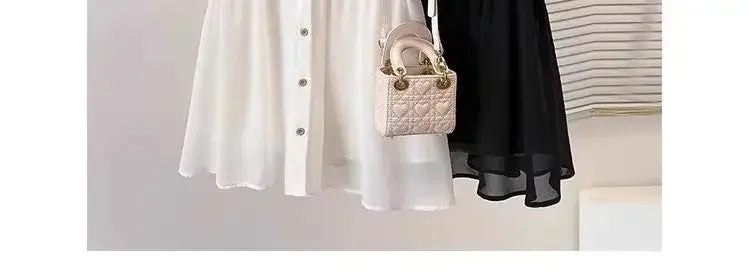 Spliced fake Two-piece Polo Collar Suit Shirt for Women in Summer Loose and Versatile Slim Top RT220