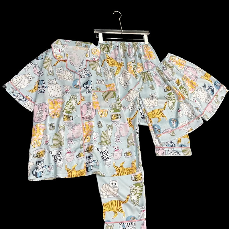 Honey Peach Print Lace Korean Ins Style Pajamas Women Y2k Three-piece Set Classy Sweet Cute Lady Lounge 2024 New Spring Homewear RT220