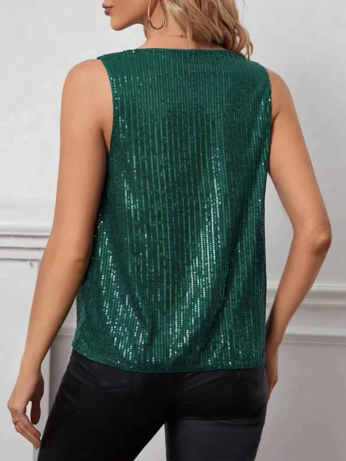 Women Top Shiny Glitter Sequin Sleeveless T-shirt Vest Tank Tops Fashion Sexy Camis New Cocktail Party Clubwear Evening T-shirts RT220