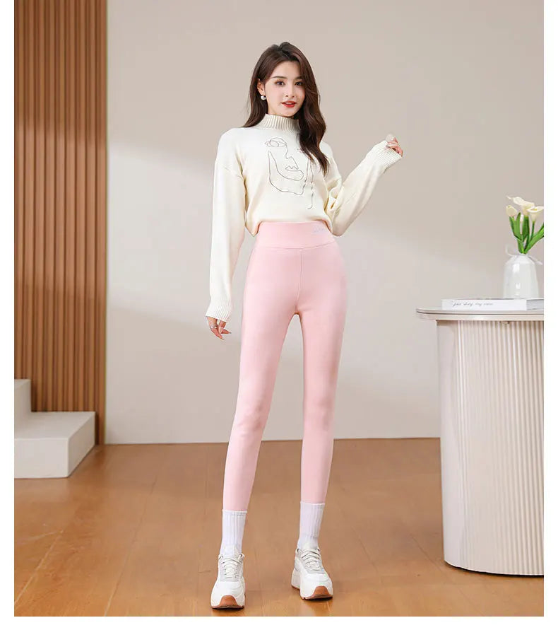 Women Leggings Winter Velvet Thickened Cotton Stretchy Legging High Waist Solid Casual Fleece Warm Tights Pants RT220