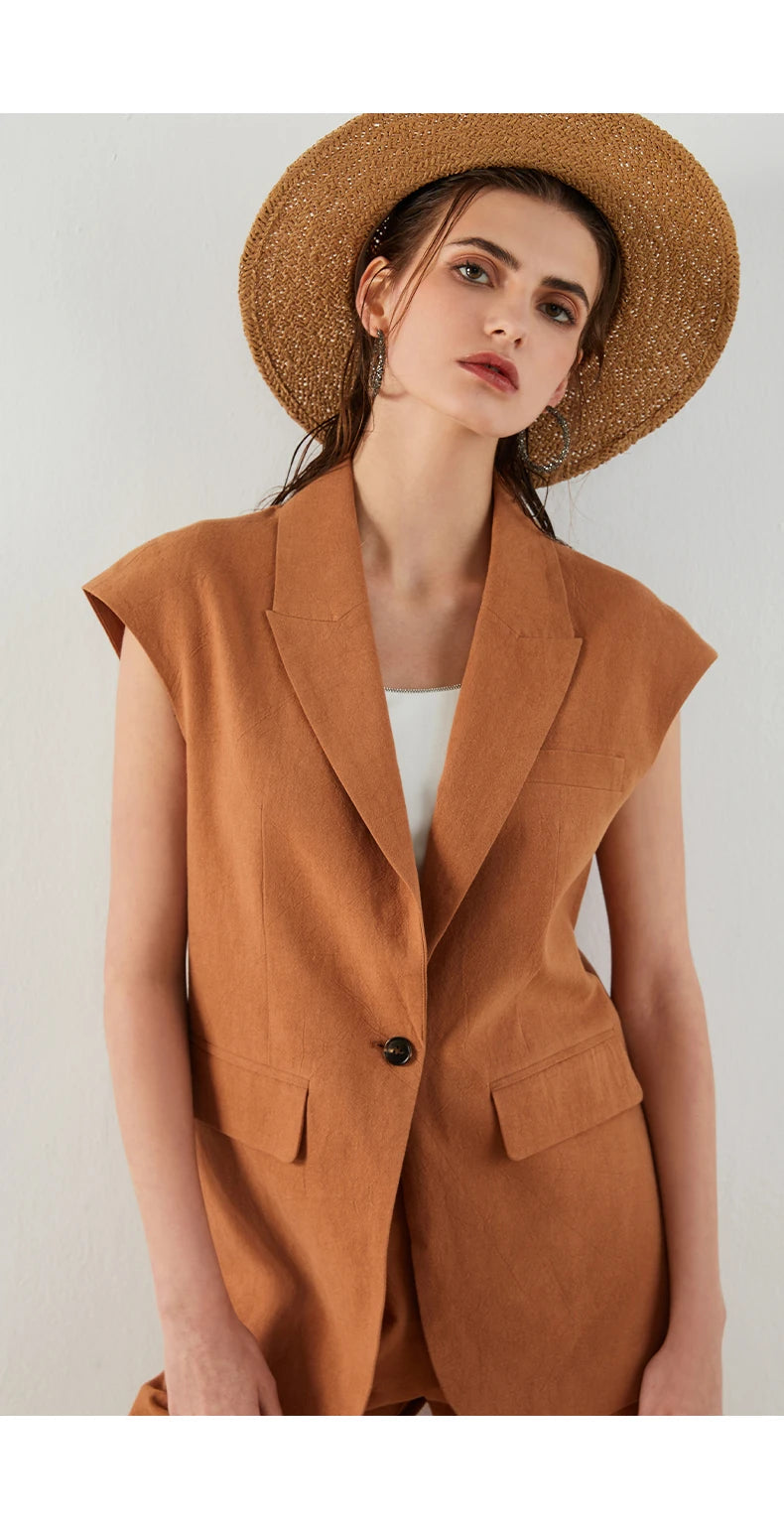 K1444L Luxury Brand Women's Clothing Summer 55% Linen 45% Cotton Ladies Suit Women's Casual Blazer Clothes Vest RT220