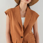 K1444L Luxury Brand Women's Clothing Summer 55% Linen 45% Cotton Ladies Suit Women's Casual Blazer Clothes Vest RT220