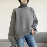 Jmprs Lazy Wind Grey Turtleneck Sweaters Women Vintage Loose Knitted Pullovers Streetwear Retro Harajuku Long Sleeve Simple Tops RT220
