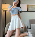 ITOOLIN Women Sweet Solid Color Preppy Skirts Casual Wide Leg High Waist Mini Skirts Women Harajuku Pleated A-line Skirts New RT220