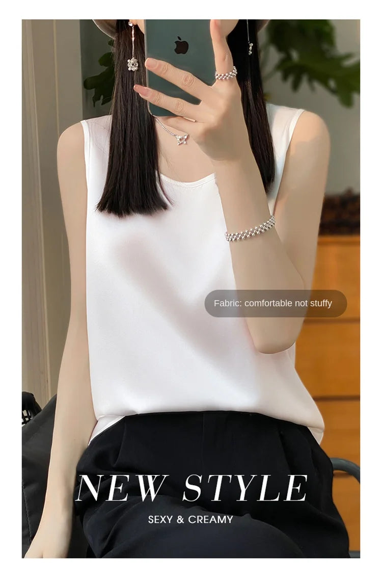 Women Tops Solid Spring Summer Casual Crop Tops Sexy O-neck Tank Tops Office Lady Pink White Top 2024 Fashion Korean Tank Top RT220