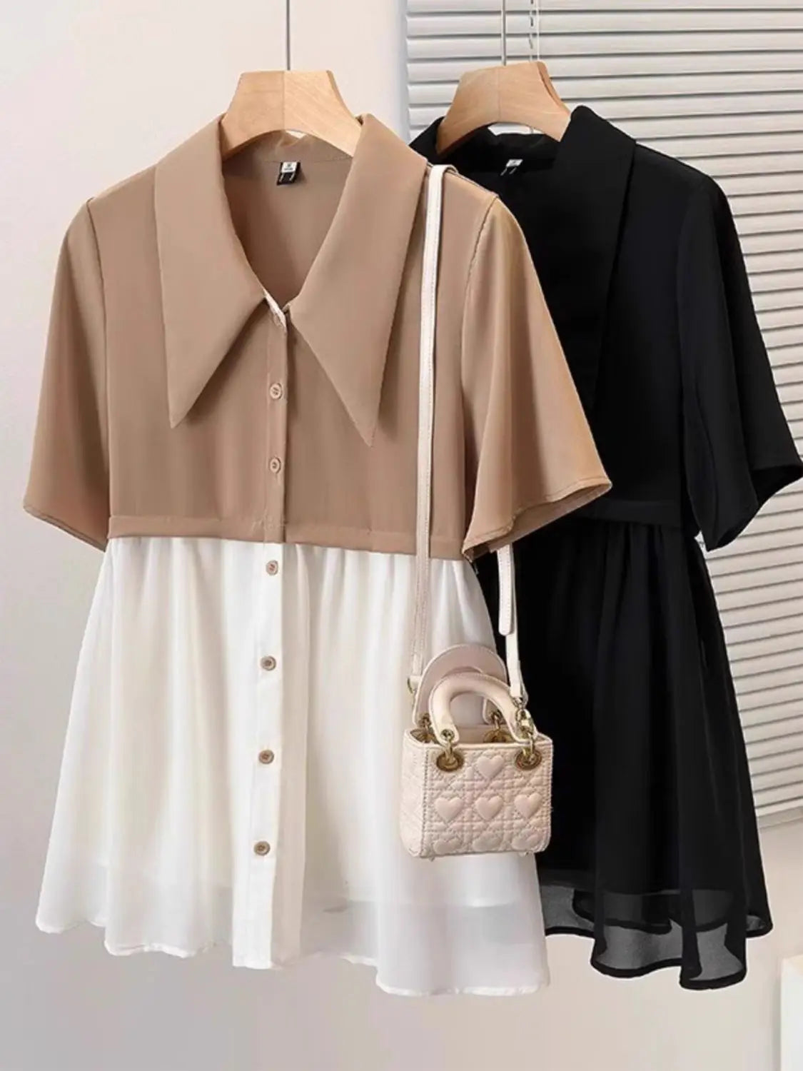 Spliced fake Two-piece Polo Collar Suit Shirt for Women in Summer Loose and Versatile Slim Top RT220