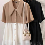 Spliced fake Two-piece Polo Collar Suit Shirt for Women in Summer Loose and Versatile Slim Top RT220