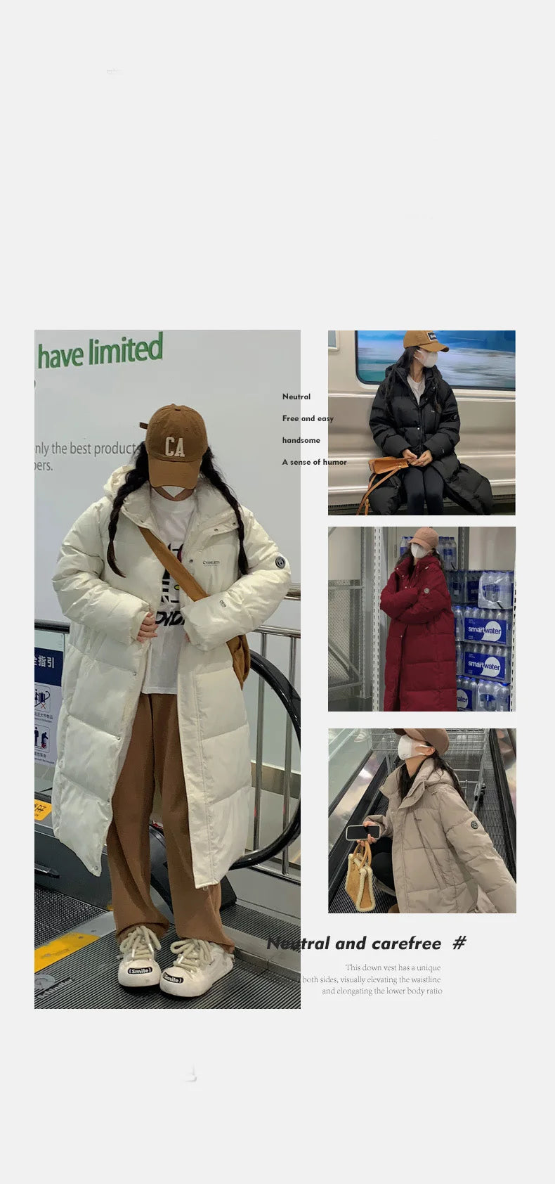 ITOOLIN Women oversize Loose Coat Zipper Pockets Down Coat Turtleneck Thicken Long Coat Casual Parkas Women 2023 Autumn Winter RT220