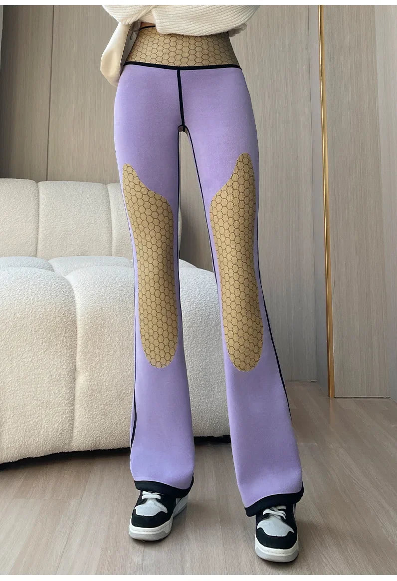 Thickened Black Gold 600g Micro Flared Shark Suit Women's Outerwear High-Waisted Slimming Bell-Bottom Pants High Elasticity RT220