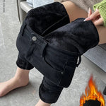 Skinny Women's Warm Jeans Winter Thicken Fleece Stretch High Waist Pencil Pants Fashion Korean Black Blue Gray Velvet Leggings RT220