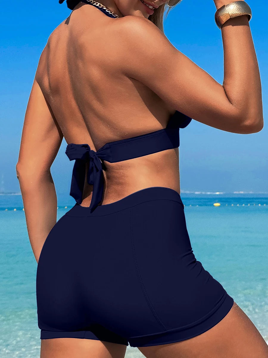 2025 High Waist Bikini Solid Halter Swimsuit Women Sexy Swimwear Female Bathers Bathing Swimming Swim Suit Beachwear RT220