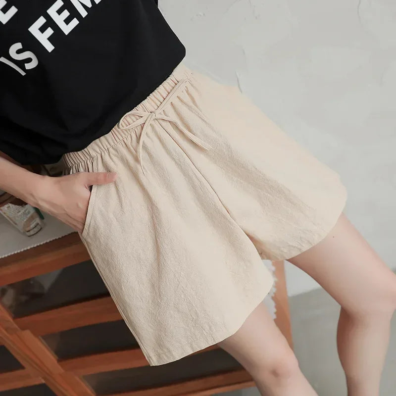High Waisted Casual Linen Shorts Women Gym Workout Shorts Cotton Short Pants Loose-fitting Ladies Short Femme Women Shorts Sport RT220
