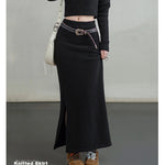 Maden Retro Knitted Skirt Solid Color Slit Fit with Single-side Slit Versatile A - line Skirt for Women's Autumn and Winter RT220