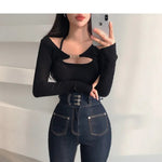 Sexy Tank Top Cropped Inner Strapless Long Sleeve Cover Up Outer Wear 2-piece Set Women's Summer Fashionable Suit RT220