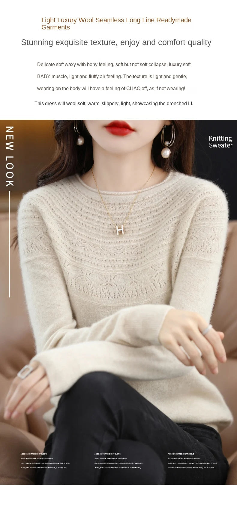 100% Merino Wool Knitted Sweater Autumn/Winter 2024 New Women's Round Neck Hollow Top 11 Color Pullover Versatile Coat NJR1107 RT220