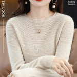 100% Merino Wool Knitted Sweater Autumn/Winter 2024 New Women's Round Neck Hollow Top 11 Color Pullover Versatile Coat NJR1107 RT220