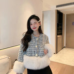 Autumn Winter Women's White Imitation Fox Fur Single Breasted Short Jacket New High-Quality Cotton/Non Cotton Wool Coats RT220