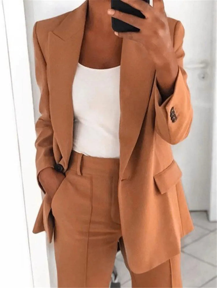 Women's blazer casual long-sleeved top solid color suit collar button simple temperament commuter plus size blazer RT220