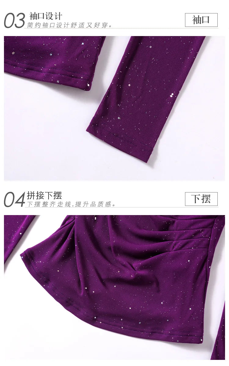 New Spring Women's T-Shirt Cross V-Neck Solid Color Bright Powder Slim Long-Sleeved Mesh Tops Elastic Bottoming Shirt RT220