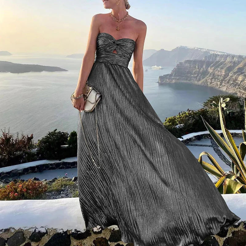 Sleeveless Chest Wrapping Dress Summer Women Sexy Hollow Out Solid Strapless Ladies Maxi Party Dress Fashion Streetwear Vestidos RT220