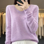 2024 New Womens Basic V-neck Pullover Sweater 100% Merino Wool Long Sleeve Cashmere Knitwear Autumn Winter Female Clothing Tops RT220