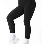 Women's Solid Color High Waist Simple Yoga Fitness Daily Ribbed Sports Cycling Leggings RT220