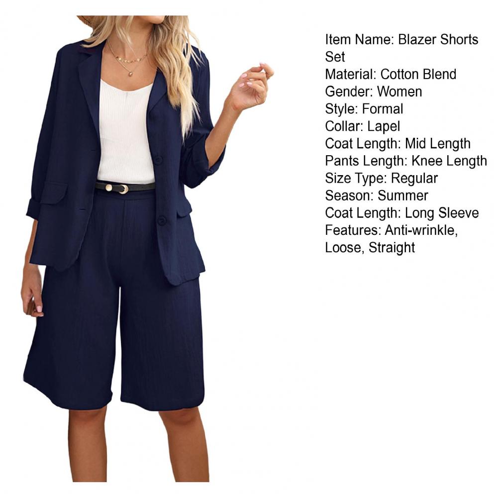 Formal Shorts Suit Knee Length Pants Lady Business Outfit Cardigan Plus Size Lady Coat Shorts Set Daily Wear RT220