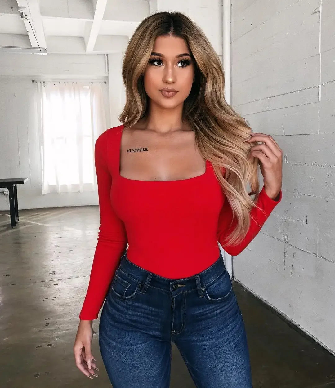 Sexy Solid Color Square Collar Elastic Slim T Shirt Women Long Sleeves Bottoming Shirt Ladies Tee Shirt Tops Camisetas Mujer RT220