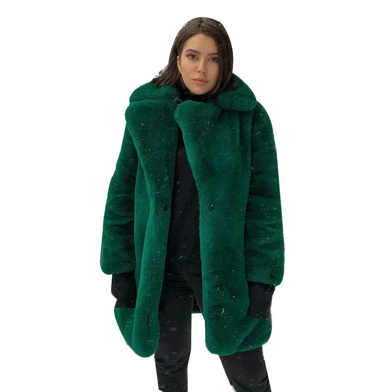 Thick Faux Fur Jacket Women Wine Red Autumn Winter Korean Maxi Coat Long Warm Luxury Fur Black Parkas Bontjas Furry Outerwear RT220