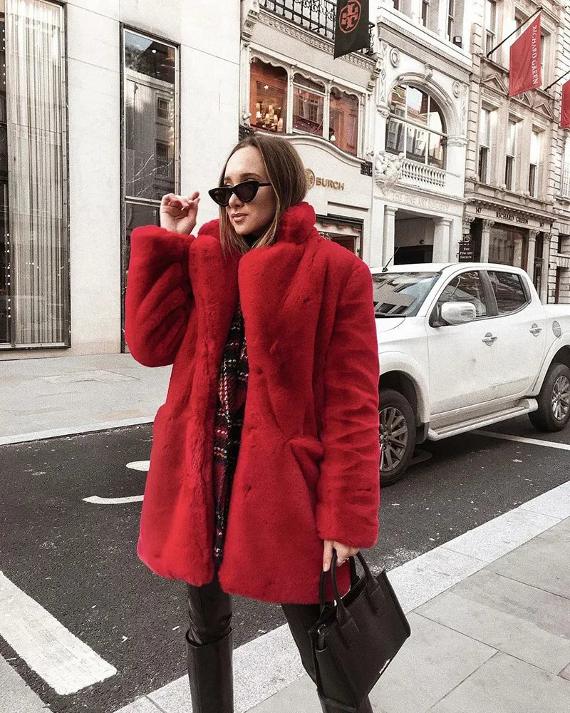 Thick Faux Fur Jacket Women Wine Red Autumn Winter Korean Maxi Coat Long Warm Luxury Fur Black Parkas Bontjas Furry Outerwear RT220