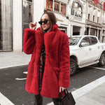 Thick Faux Fur Jacket Women Wine Red Autumn Winter Korean Maxi Coat Long Warm Luxury Fur Black Parkas Bontjas Furry Outerwear RT220