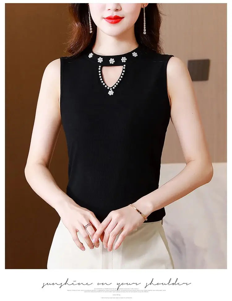 Women Spring New Fashion Sweet Pullovers Base Layers Candy Color Diamonds Hollow Out Knit Vest Slim Versatile Sleeveless Tops RT220