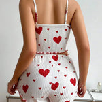 Sexy Girl Pajama Sets Love Heart Print Cami Top+Shorts Leisure Stripe Pyjamas Women Home Clothes Summer Sleeveless Sleepwear RT220