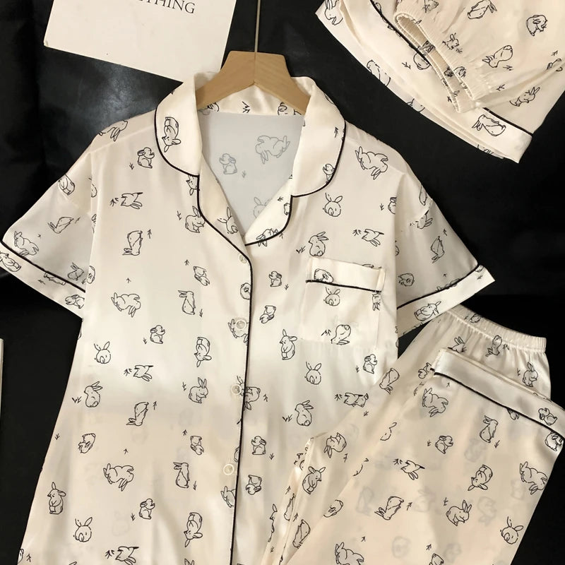 Honey Peach Print Lace Korean Ins Style Pajamas Women Y2k Three-piece Set Classy Sweet Cute Lady Lounge 2024 New Spring Homewear RT220