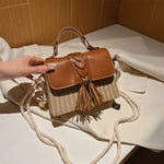 MOODS Straw Beach Bag For Women 2023 Summer New Luxury Designer Handbags Hit Color Tassels Shoulder Crossbody Box Bag Sac A Main RT220